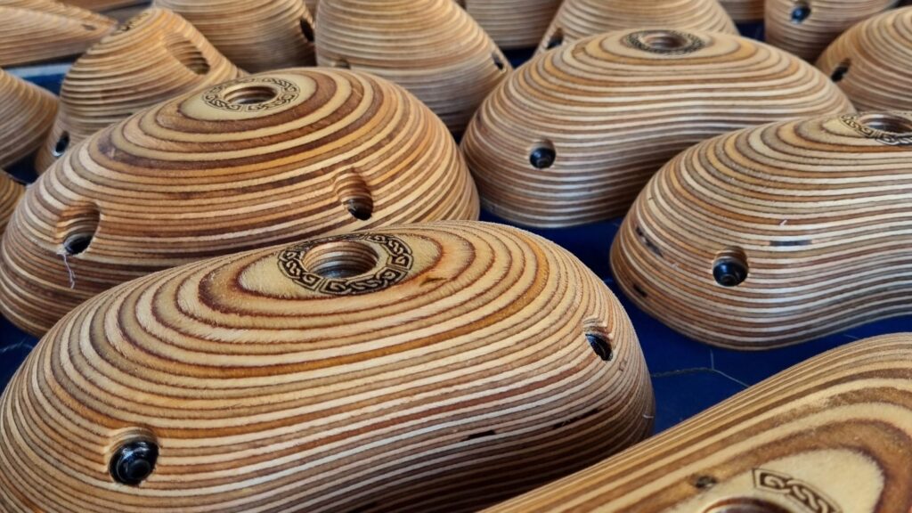 Druid Holds 1 Druid Holds wooden climbing holds, CNC-milled from layered birch plywood